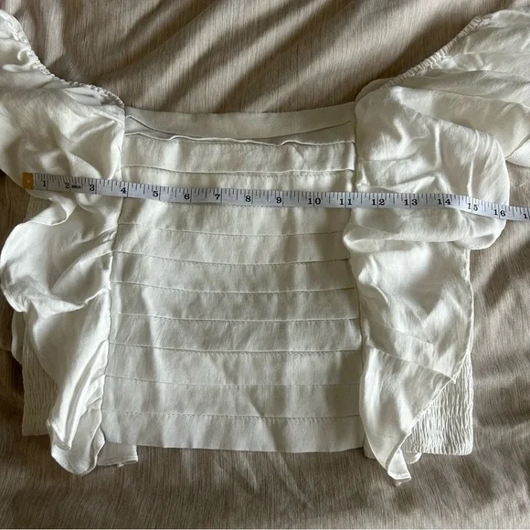 DO+BE White Ruffle Fair, Cottagecore, Boho, Coastal, Airy, Off Shoulder Crop Top - Picture 4 of 8
